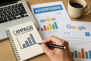 Digital marketing specialist creating high-impact Google Ads with precise targeting and messaging to