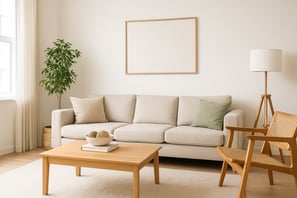 una sala de estar con un sofá y una mesa