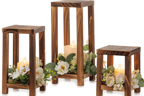 NUPTIO Lanternes en Bois Rustiques: 3 Lanterne Bougies en Bois pour Le Salon, Lanternes Décoratives 