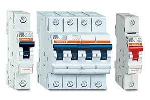 A group of three circuit breakers and a circuit breaker