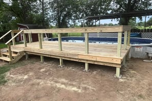 a deck with a pool