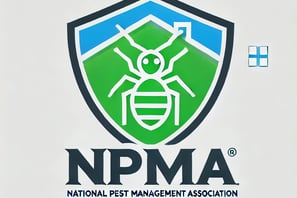 A clean and modern NPMA logo with a house outline and an insect symbol, using green and blue tones to emphasize safety and ec