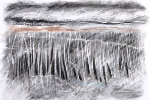 Paysage imaginaire 040625 - Fusain et carré comté sur papier - 65X50 - 2025