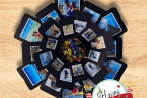 a clock with pictures of a family's photos on it