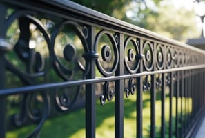 Elegant wrought iron fencing with intricate designs, providing security and curb appeal