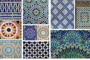 a collage of different colored tiles and patterns
