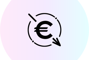 a euro sign with a circular arrow pointing to the center
