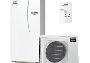 a white air conditioner with a remote control