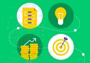 Strategic planning board with growth metrics and business goals.