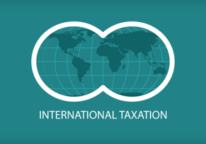 Globe with currency symbols and cross-border tax documents.