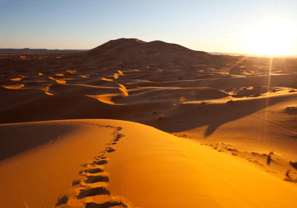a desert with footprints in the sand