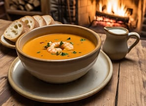 a bowl of soup with shrimp and shrimp
