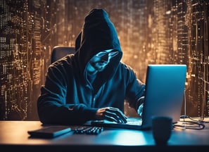 a person sitting at a desk with a laptop on it