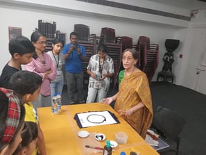 Students at Sumi E Painting workshop at Chatrapati Shivaji Maharaj Vastu Sangrahalaya