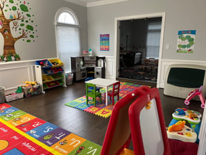 Photo of daycare room where children play. Various toys to play with.