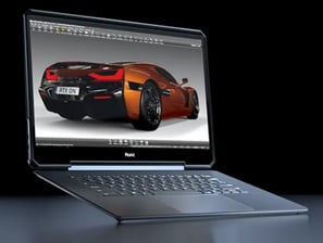 a laptop computer with a car on the screen