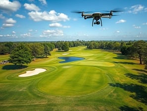 a drone flying over a golf course