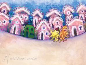 Illustrations from The Octopus's Holiday by New Orleans artist Melissa Vandiver.