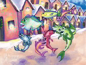 Illustrations from The Octopus's Holiday by New Orleans artist Melissa Vandiver.