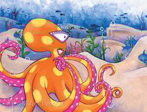 Illustrations from The Octopus's Holiday by New Orleans artist Melissa Vandiver.