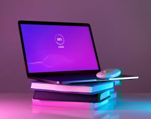 a laptop computer sitting on top of a stack of books