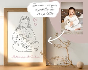 illustration petite fille avec lapin et photo de référence pour illustration personnalisée