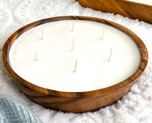 a candle wood bowl