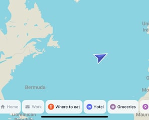 Map with an arrow in middle of ocean