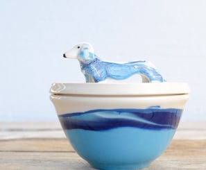 Ceramic Salt Cellar lid dachshund, Pottery sugar bowl Wiener, Dachshund Kitchen Gift, Mother's day, 