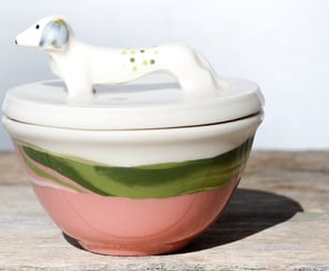 Ceramic Salt Cellar lid dachshund, Pottery sugar bowl Wiener, Dachshund Kitchen Gift, Mother's day, 