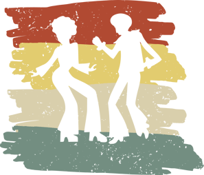 a couple of people dancing in a retro style