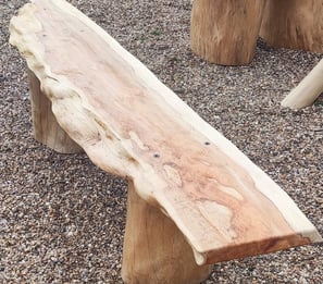 a bench with a wooden bench 