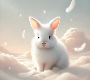 a white rabbit in the clouds