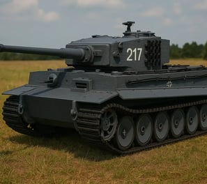 tanque a control remoto en campo de batalla