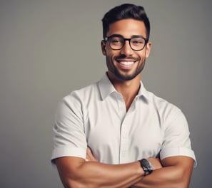 man standing near white wall