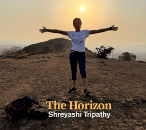 Shreyashi Tripathy, Indian pianist and composer, featured on the emotional and poetic album cover 'The Horizon'