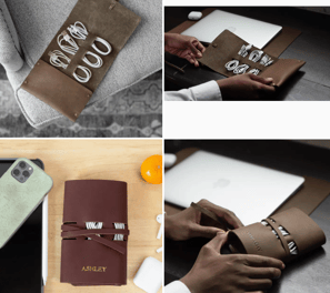 Personalized Leather Gift Travelling Cord Roll