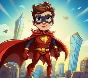 A boy in a superhero costume