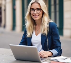 woman in black blazer with brown hair
