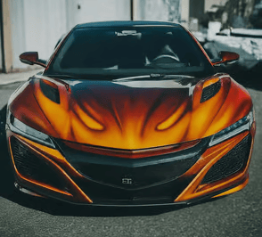 a car with a fire painted on it