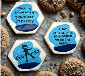 Personalized cookie gift box with a sea-inspired theme, featuring handcrafted cookies decorated and uplifting self-love mess