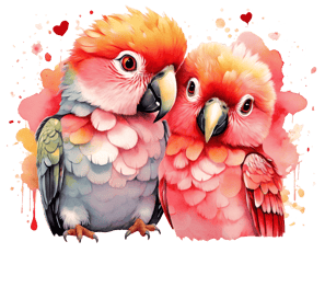 two parrots sitting on a black background
