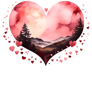 a heart shaped picture of a mountain scene with a heart shaped photo
