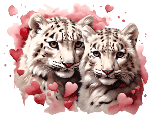 two white tigers in love with hearts