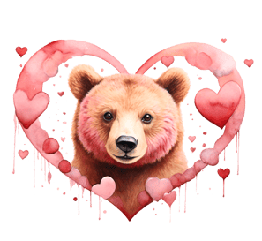 a bear bear in a heart shape with hearts
