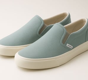 Contoh sepatu slip-on santai dari kain kanvas SIGNIFO biru AL.