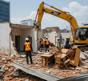 Pembongkaran rumah total dengan alat berat