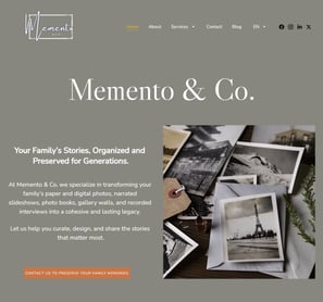 Image of Memento & Co. homepage of website