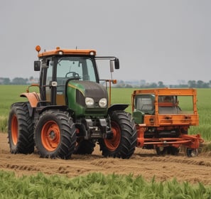 A group of six people are working together on a patch of land, engaging in agricultural activities. They are dressed in various colors with some donning traditional hats. The background consists of dense green foliage and trees, with a marshy area or river behind the workers. The scene suggests a rural setting with natural surroundings.