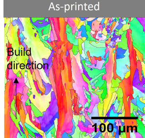 Microstructure of a Nickel based superalloy as-printed using Selective Laser Melting (SLM).